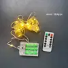 Cadena de Luces LED de Cable de Cobre con Estrellas y Copos de Nieve para Decoración de Ambiente, Caja de Batería, Cable de Cuero, Control Remoto, Cadena de Luces Brillantes de Ocho Funciones