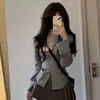 Traje Estilo Academia para Mujer Primavera 2023 Nuevo Camisa Rayada Pura Ajustada Adelgazante Falda Plisada Traje de Dos Piezas