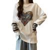 Blusa Interna Térmica de Fleece Engrossado para Mulheres, Novo Estilo Primavera e Outono, Corte Solto, Emagrecedor, Forrada com Fleece, Quente, Manga Longa, Tamanho Grande