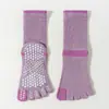 Calcetines de cinco dedos para mujer, calcetines de yoga hasta la pantorrilla, diseño de bloques de color, antideslizantes de silicona, silenciosos, calcetines profesionales para Pilates y fitness para ejercicio en el suelo