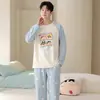 Em estoque Algodão Masculino Gola Redonda Pijama Outono Novo Manga Longa Calça Longa Casual Desenho Animado Pode Ser Usado Fora Peça Única Dropshipping Frete Grátis