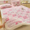 Colchoneta Gruesa de Leche Polar Estampada para Invierno, Habitación, Hogar, Tatami, Cojín Suave, Cubierta de Cama Acolchada de Polar Coral Cálido