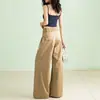 Diseño de cintura de cuadros estilo americano, pantalones casuales de pierna ancha para mujer, nueva colección primavera/otoño, corte holgado, versátiles y con una silueta fluida de pierna recta.