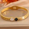 Pulsera de Acero de Titanio con Concha de Trébol de Cuatro Hojas y Diamantes Incrustados Estilo Chino Ajuste Fresco Para Todo Combinable Boca Abierta Color Libre