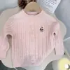 Jaqueta suéter cardigã para meninas, suéter de malha com gola redonda para meninos, novo top bordado estilo coreano de desenho animado para outono e inverno