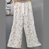 Pantalones de Pijama de Algodón Finos de Verano para Mujer con Estampado de Dibujos Animados, Pantalones de Pierna Ancha para Mujeres Embarazadas, Tallas Grandes, Adecuados para Usar Afuera, Pantalones Largos de Algodón, Exportación