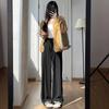 Pantalones Adelgazantes de Cintura Alta para Otoño, Pantalones Sacudidos de Arroz Glutinoso 2025 Nueva Versión Coreana Delgados Combinan con Todo Color Sólido Pierna Ancha Rectos