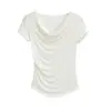 Camiseta sexy de estilo americano para mujer, con hombros descubiertos, fruncida, corte ajustado, manga corta, estilo de verano de lujo, color liso, top versátil y adelgazante