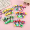 Caneta Esferográfica Mini de Quatro Cores em Formato de Personagem de Desenho da Série Frutas, Ferramenta de Aprendizagem Retrátil Multicolorida Portátil para Estudantes