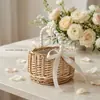 Cesta de Presente de Casamento de Vime, Cesta Impermeável Trançada de Floricultura para Flores Frescas e Secas, Cesta de Armazenamento Trançada de Rattan e Bambu, Transfronteiriça