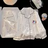 Pijama de Seda de Gelo para Crianças 2026 para Meninas, Manga Longa de Desenho Animado, Fino para Primavera/Outono, Crianças de Tamanho Médio a Grande, Conjunto de Roupa de Casa de Verão para Meninas