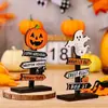 Decoración de Halloween Nueva Transfronteriza Suministros Calabaza de Halloween Letras Adornos de Madera Fantasma con Forma de Árbol de Halloween Mesa