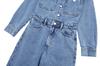 Macacão Jeans Feminino Moda 2023 Gola com Decoração de Bolso Cintura Marcada Perna Reta Peça Única Streetwear Estilo Europeu e Americano