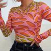 [Personalizado] Camiseta chaqueta de manga larga con estampado de cuello redondo y color degradado para mujer, venta al por mayor de primavera y verano Amazon J6055