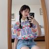 [Estilo Caliente Transfronterizo] Camisa de Manga Corta Estampada para Mujer en Verano, Nuevo Diseño Holgado, Top Estudiante con Solapa Única