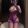 Lingerie Roxa Sexy de Noite para Mulheres, Renda Regata Slim Uniforme Tentação Macacão para Mulheres