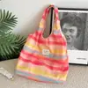 67283 Bolso Tote Rayado Pintura al Óleo Degradado Arcoíris, Bolso de Hombro de Lona de Gran Capacidad para Salidas de Verano