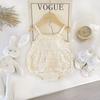 Ropa de Verano para Bebé Niña Estilo Coreano 1-3 Años Ropa de Cuerpo Tirantes Plisada Albaricoque Encaje Simple Ropa para Gatear
