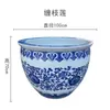 Tanque cerámico grande de Jingdezhen con patrón de flor de loto azul y blanco, tanque pintado a mano con carpas koi, tanque para pintura y caligrafía de carpas koi, adecuado para sala de estar, patio y uso en exteriores