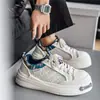 Zapatillas retro de estilo étnico con suela gruesa y caña baja, zapatos atléticos casuales para hombre para ir al trabajo, con diseño de punta ancha y estilo Derby blanco