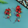 Diseño Original Estilo Antiguo Hecho a Mano Súper Etéreo Pasador Suave de Terciopelo Rojo Flor de Ciruelo para Disfraz Tradicional Chino Maquillaje y Accesorios para el Cabello Hanfu
