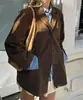 Moda Femenina Transfronteriza Chaqueta de Cuero PU con Cordones Retro Europeo y Americano Desgastada con Cuello Vuelta, Ceñida a la Cintura, Chaqueta de Moto Corta de Cuero Ajustada