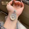 Colgante de calcedonia blanca hielo bañado en plata con cara de huevo, ágata clara, Buda, collar de jade femenino