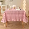 Mantel de cuadros de algodón puro engrosado con volantes de color liso, forma rectangular, superventas de Amazon, mantel de tacto de lujo ligero y de alta gama