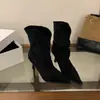 Versão em couro bovino~2026 novos botins western vintage de camurça com decote V plissado para mulheres, outono e inverno, simples, bico fino, salto alto, curtos