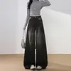 Jeans Anchos de Alta Resistencia con Pedrería Negra y Gris para Mujer, de Tiro Alto con Diseño de Cordón, Pantalones Vintage de Pierna Recta Suelta con Degradado, de Largo hasta el Suelo, Modernos
