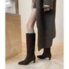 Blogger de Moda ~ Botas Rectas Elegantes de Cuero Genuino con Punta Cuadrada Pequeña para Modificar la Forma de la Pierna Tacón Alto Botas Francesas Maillard para Mujer