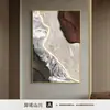 Pintura decorativa de entrada de alto nivel con marco de metal abstracto en estilo wabi-sabi con líneas artísticas e iluminación