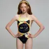 (Camada única, sem bojo) Maiô de gatinha sabor chá com leite, fofo em estilo cartoon, para piscinas, conservador, para meninas com sobrepeso leve
