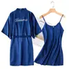 Vestido de Madrinha roupão matinal longo roupão matinal emocional feminino noiva madrinha seda festa pijama roupa presente de mão alça
