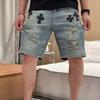 Shorts Jeans Masculino Retrô Europeu e Americano Rasgado Ferrugem Verão Design Sense Calças de Cinco Pontos Lavadas Calças Largas de Meio Comprimento Masculinas