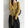 Conjunto de dos piezas de punto de lana estilo coreano Luxi con corbata, manga larga para mujer, otoño 2026, tejido de diseñador ss1039