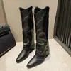 Botas altas de tubo con tachuelas vintage, Botas de mujer estilo francés, Botas de cowboy western versátiles, Botas de caballero, Botas largas para mujeres menudas