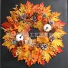Corona del Festival de la Cosecha, Corona de Halloween de Hoja de Arce y Calabaza, Corona de Bayas para Colgar en la Puerta, Corona de Cosecha de Otoño, Decoraciones de Acción de Gracias