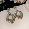 Brincos de Franja Flor de Zircônia Amarela Europeus e Americanos Transfronteiriços Agulha de Prata, Brincos de Luxo Leve de Alta Qualidade, Brincos Exquisitos e Elegantes para Mulheres