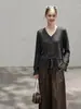 Nueva colección de otoño: Suéter tejido casual de estilo francés, corte holgado, diseño calado, cuello con cordón y cintura ajustable para mujer