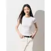 Yin He Simple Moda Textura Viaje Adelgazante Elástico Estándar Hombro Ajustado Cintura Ceñida Básico Manga Corta Camiseta Top Mujer