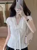 Camisa Blanca de Manga Corta con Adorno de Encaje Estilo Francés, Nuevo Estilo Dulce Verano 2026, Blusa Elegante Versátil que Reduce la Edad