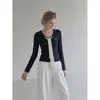 Ummoimo elegante chal de corbata de lunares camiseta retro de manga larga para mujer, top de otoño con bordado de lazo