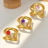 Anillo de Acero Inoxidable con Circonita Transfronterizo, Anillo Irregular de Lujo Ligero de Acero de Titanio de Gama Alta Incrustado con Diamantes, Anillo Abierto Hueco para Mujer