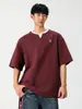 Camiseta de Manga Corta con Cuello en V Estilo Lujo Ligero Old Money Falsa de Dos Piezas 26 Verano Nuevo Camiseta de Manga Media de Punto Waffle Rojo Ankela