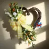 Arreglo de Corona de Flores Artificiales Hechas a Mano con Forma de Corazón de Zonghong, Decoración con Lazo Amarillo para el Día de San Valentín y el Día de la Madre Colgante de Puerta