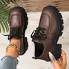 Novos Sapatos Femininos de Renda com Solado Grosso Estilo Europeu e Americano Salto Bloco Estilo Britânico Retro Sapatos Plataforma Transfronteiriços Tamanho Grande Sapatos Pequenos de Couro