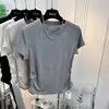 Camiseta sexy de modal de alta calidad ajustada para mujer, top de manga corta de verano con fruncido lateral en la cintura