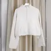 Moletom de outono com mangas compridas, à prova de vento, gola alta com cordão na barra, top atlético casual de corte solto com zíper parcial para mulheres