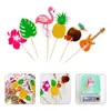 Paquete de 6 piezas para decoración de fiesta hawaiana, tarjetas para insertar en pastel, decoración para hornear, hibisco, caparazón de tortuga, flamenco, palillo de frutas